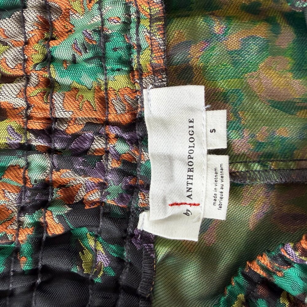 Anthropologie Black Floral Jacquard The Somerset Pull-On Wide Leg Cropped Pants - Picture 3 of 7